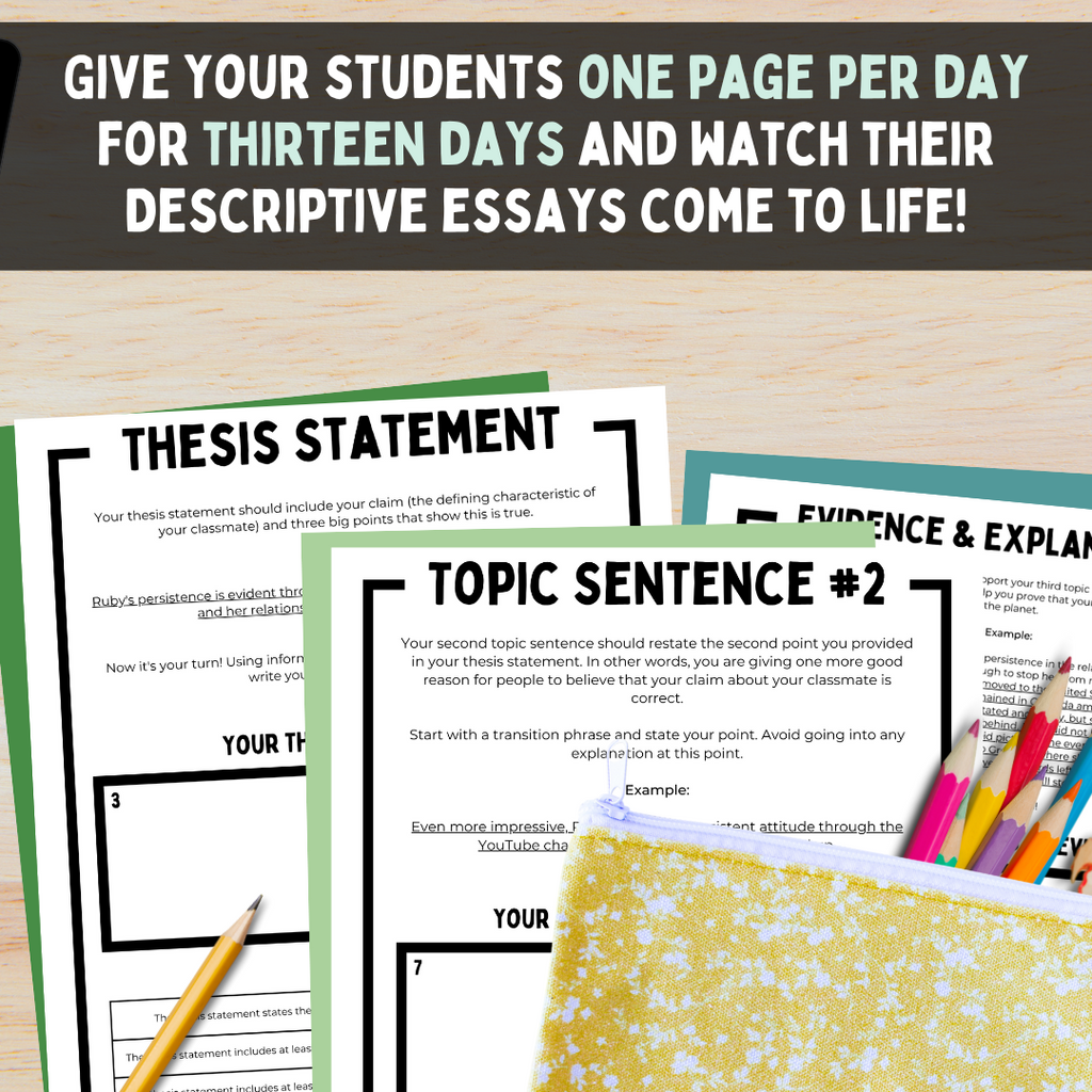 Descriptive Essay Pack for Middle School ELA | Describe Your Classmate
