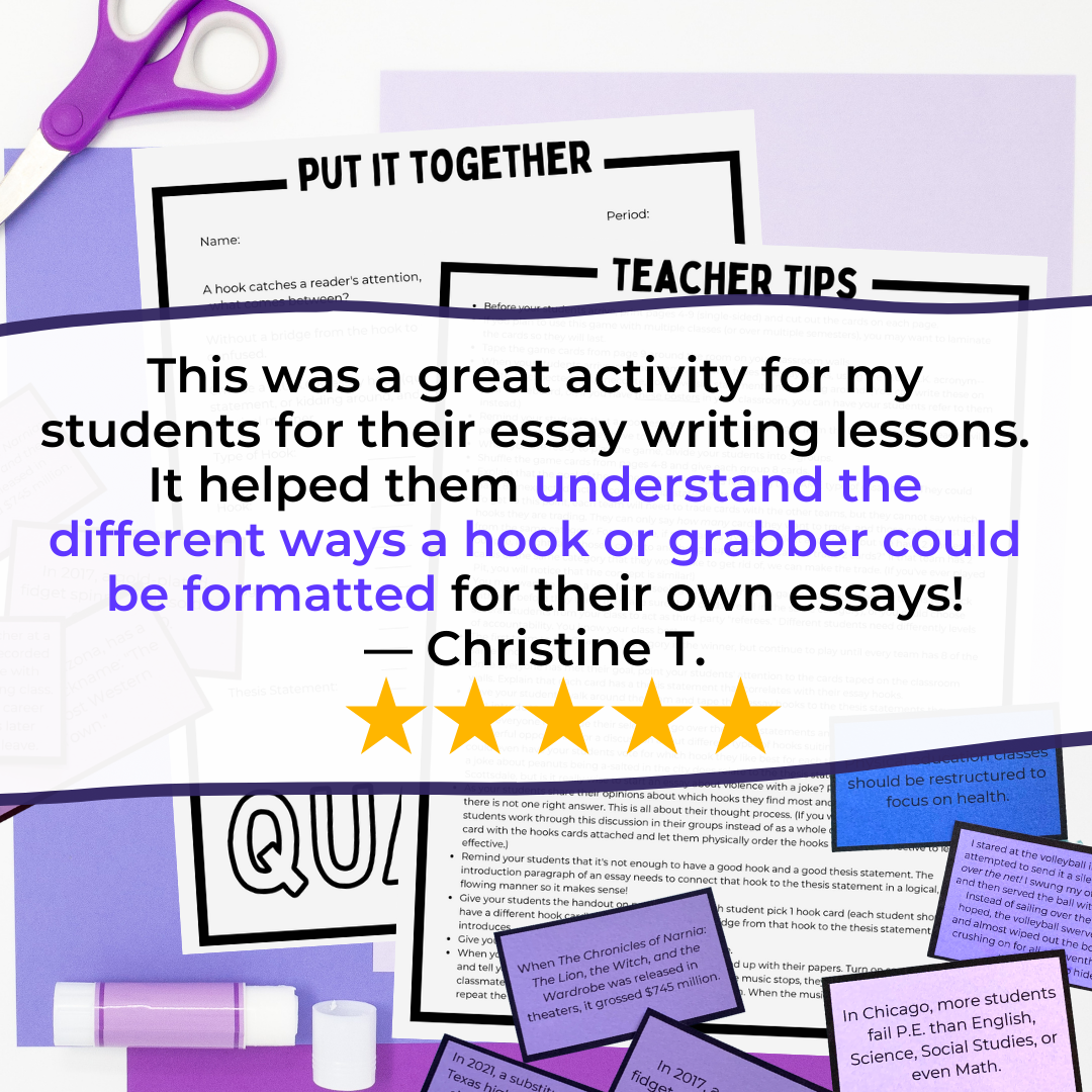Essay Hooks Writing Game for Middle School