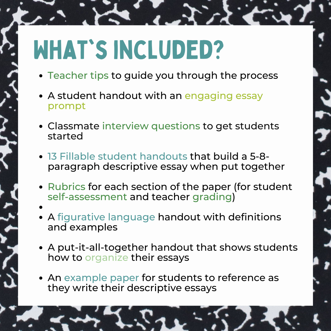 Descriptive Essay Pack for Middle School ELA | Describe Your Classmate
