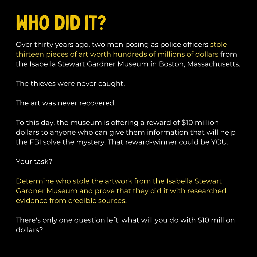 True Crime Essay Pack for Middle School ELA | The Isabella Stewart Gardner Museum Heist