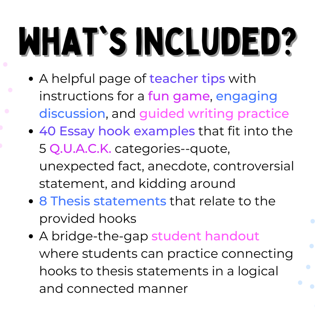 Essay Hooks Writing Game for Middle School