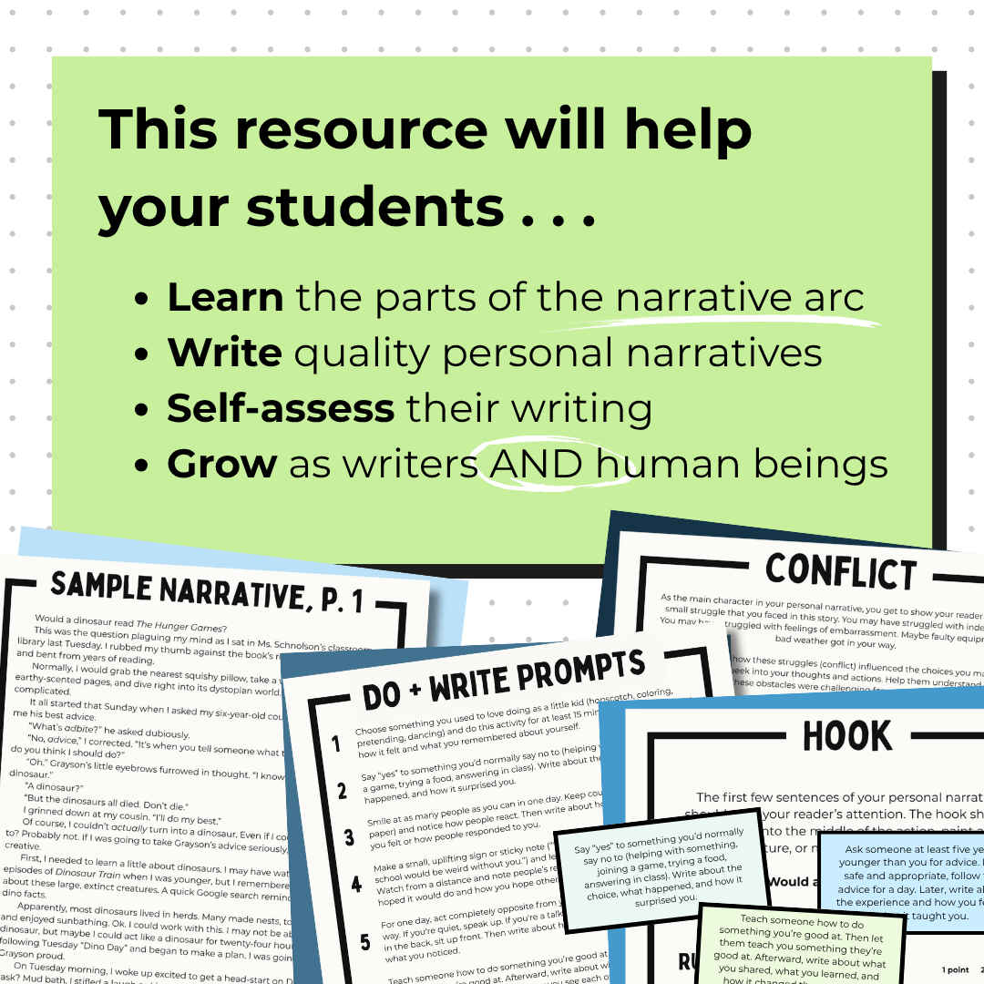 Personal Narrative Essay for Middle School | Prompt Instructions Rubrics Sample Essay