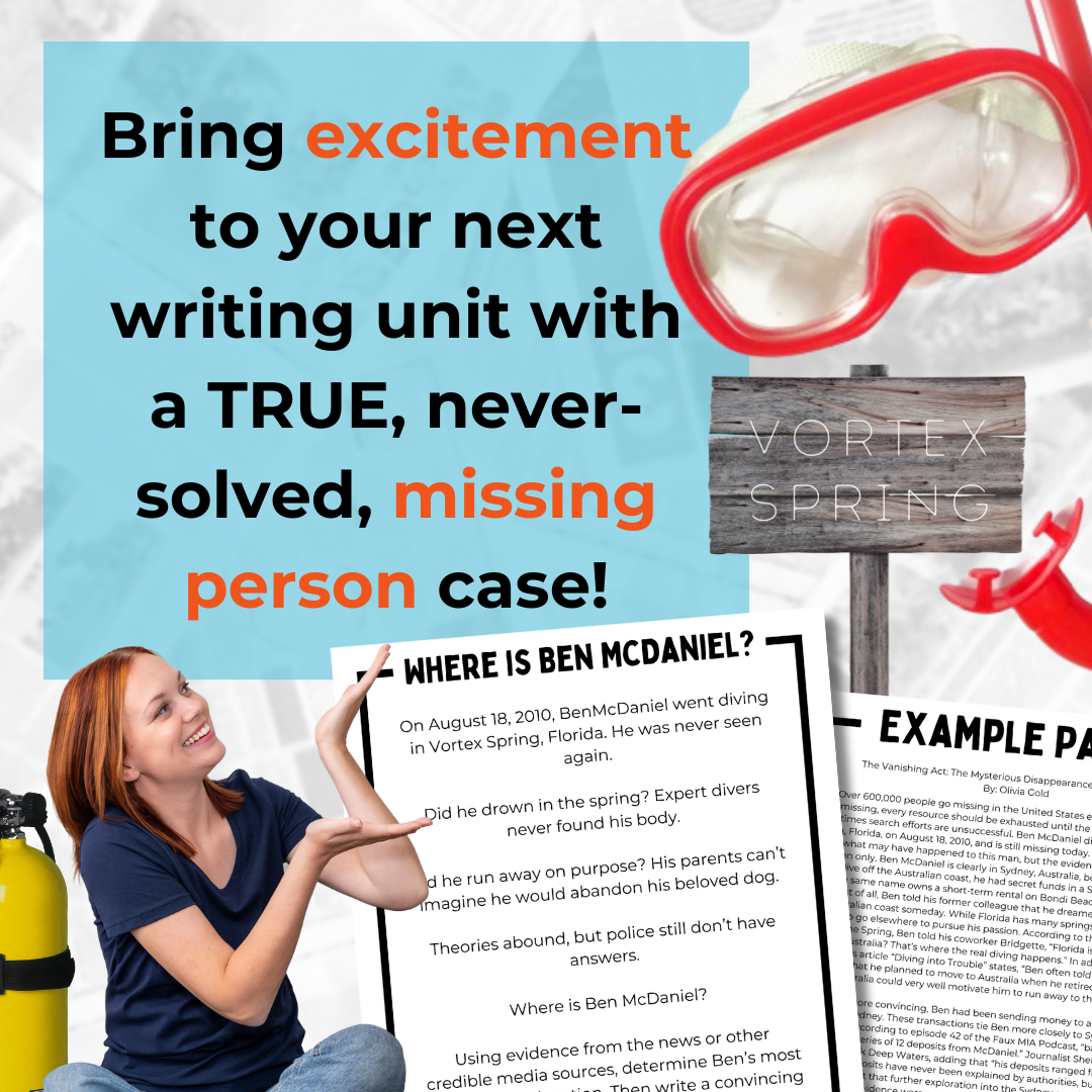 Missing Person Essay Pack for Middle School ELA | Where is Ben McDaniel?