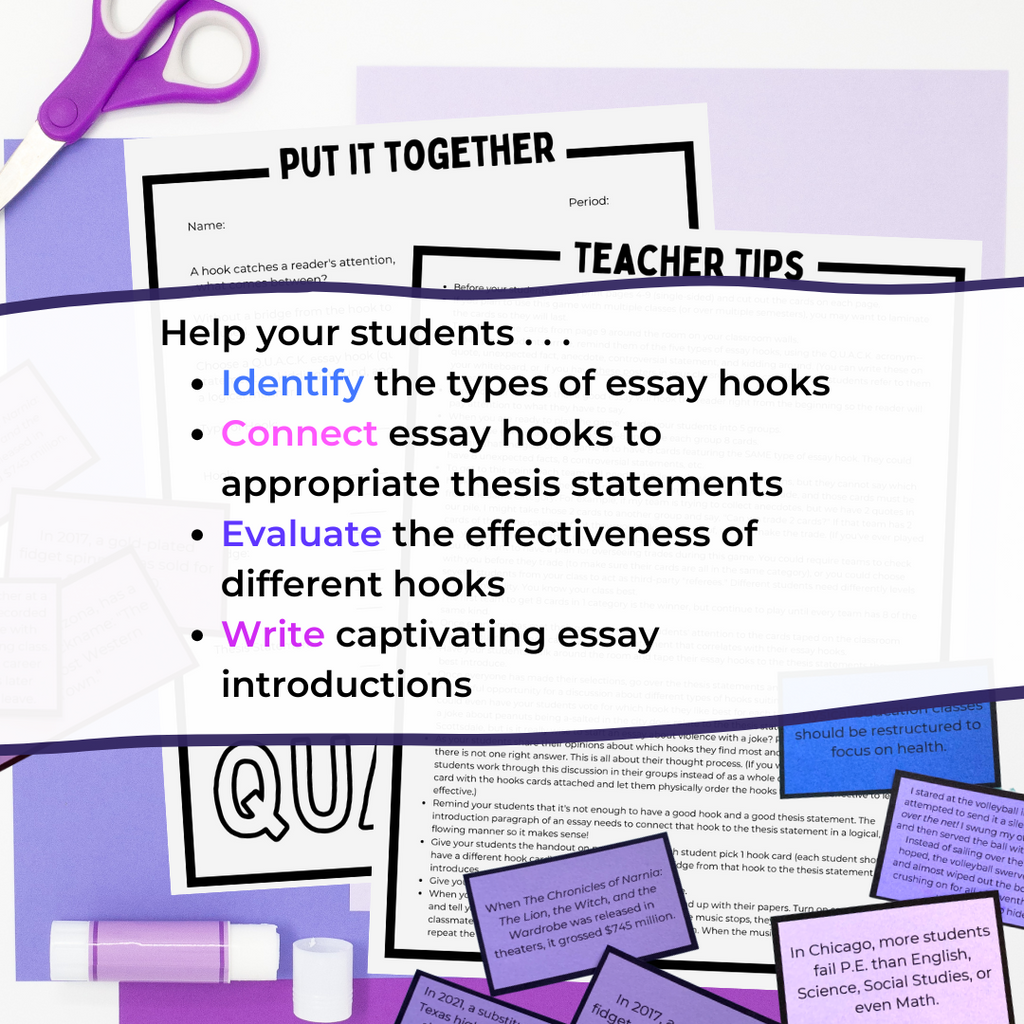 Essay Hooks Writing Game for Middle School
