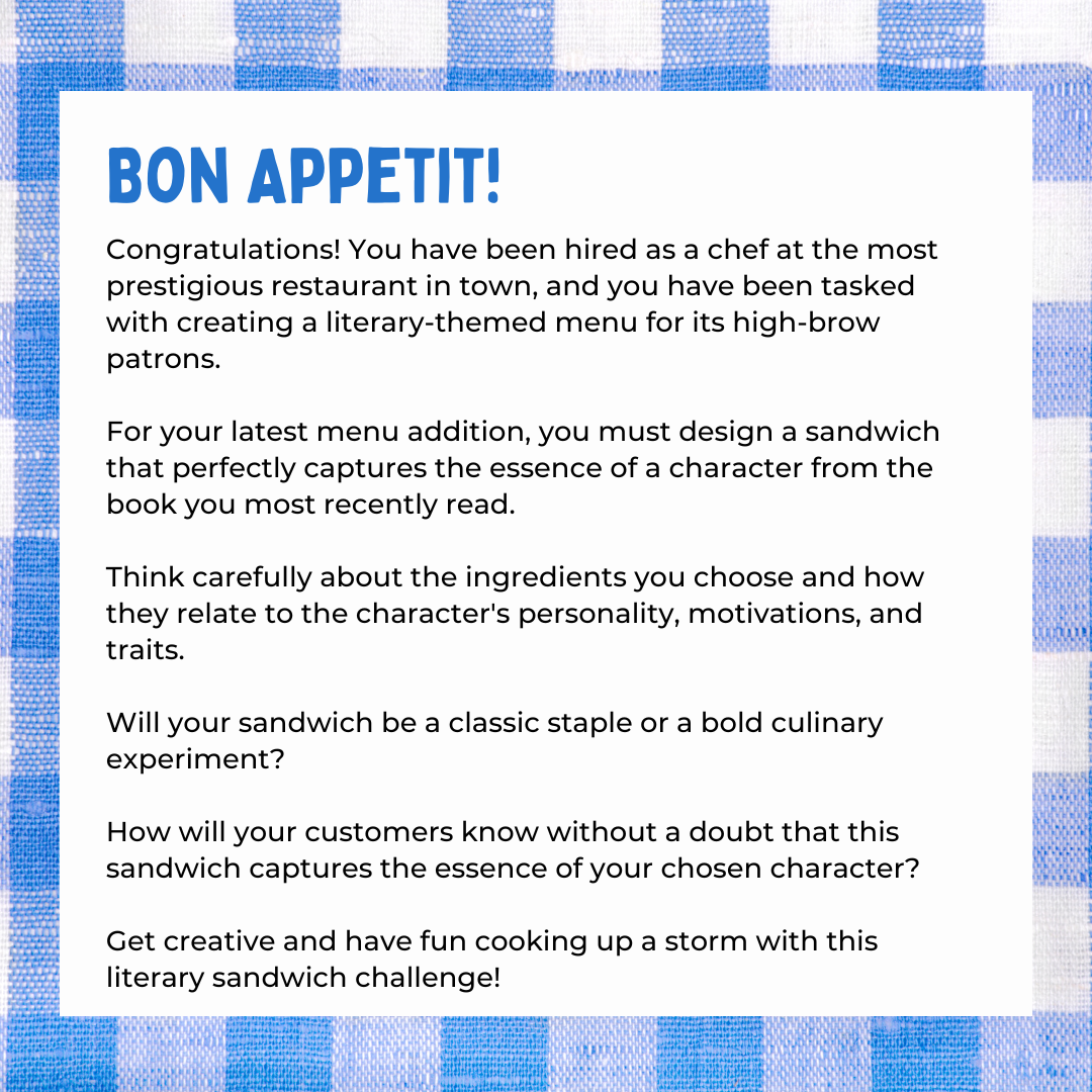 Literary Analysis Essay for Middle School ELA | Design a Book Themed Sandwich | Book Report Alternative