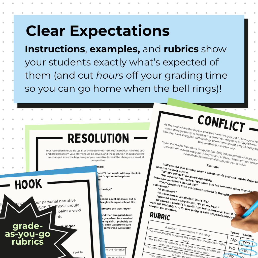 Personal Narrative Essay for Middle School | Prompt Instructions Rubrics Sample Essay