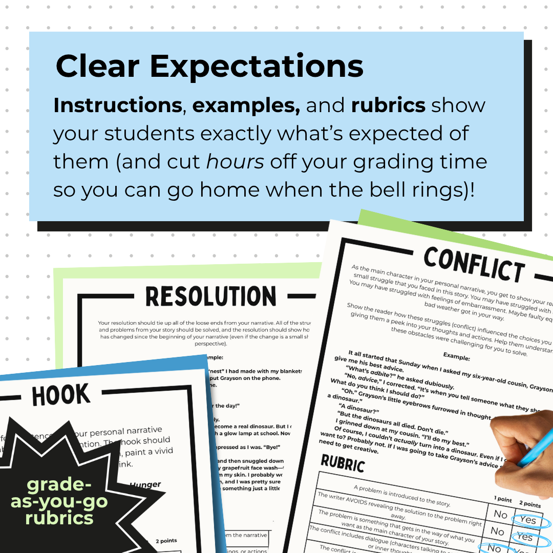 Personal Narrative Essay for Middle School | Prompt Instructions Rubrics Sample Essay