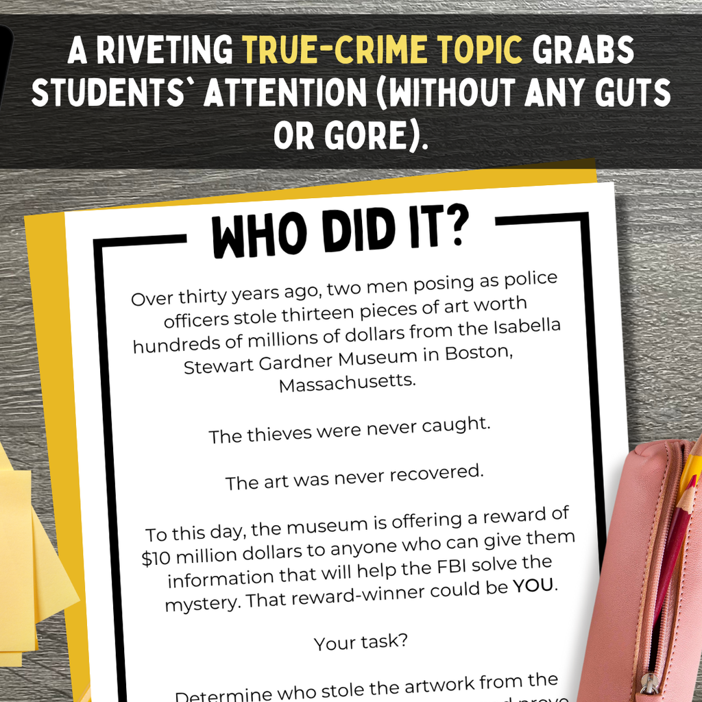 True Crime Essay Pack for Middle School ELA | The Isabella Stewart Gardner Museum Heist