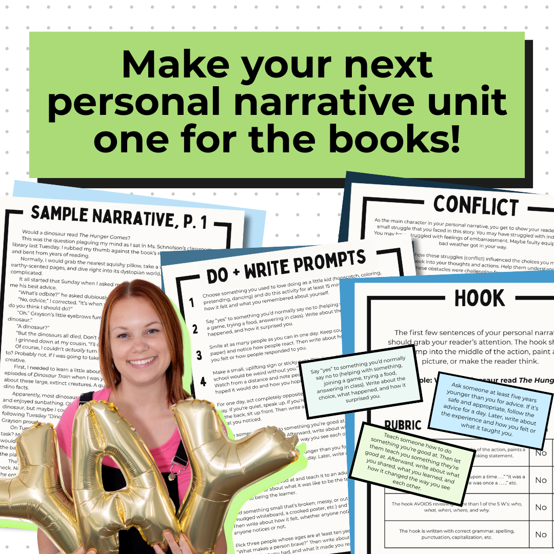 Personal Narrative Essay for Middle School | Prompt Instructions Rubrics Sample Essay