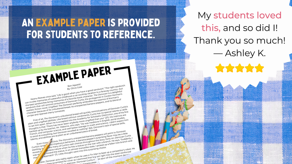 Literary Analysis Essay for Middle School ELA | Design a Book Themed Sandwich | Book Report Alternative