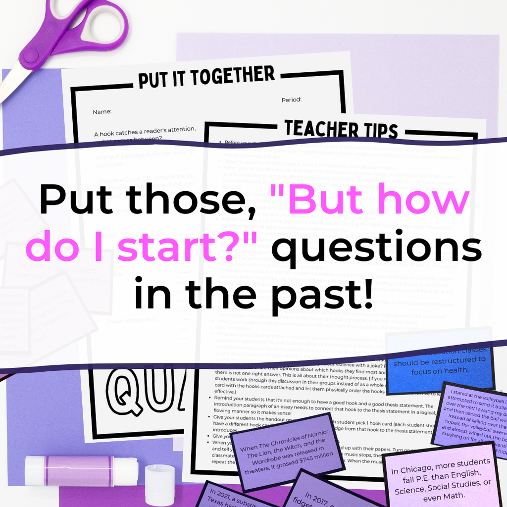 Essay Hooks Writing Game for Middle School